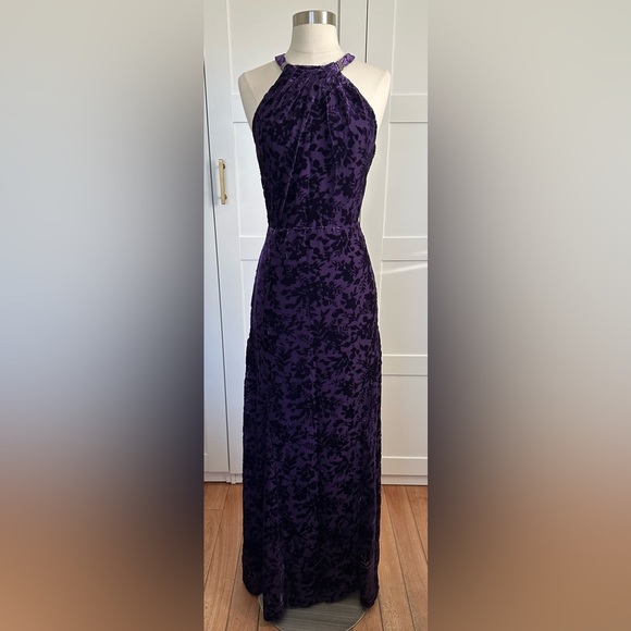 Ralph Lauren halter top floral velvet burnout design gown dress - Picture 5 of 13